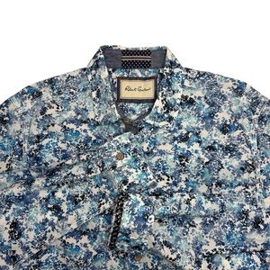 Robert Graham Shirt Mens Large Blue Floral Button Down Long Sleeve Tailored Fit